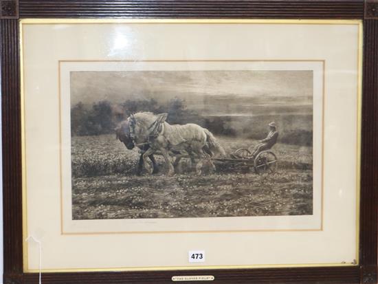 Herbert Dicksee, etching, The Clover Field, signed in pencil 32 x 50cm